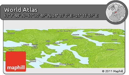 Physical Panoramic Map of the Area around 61° 19' 16" N, 24° 43' 30" E