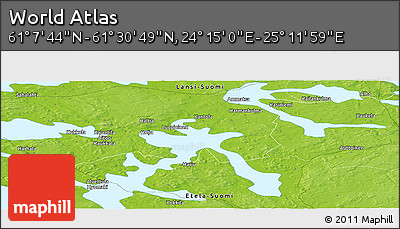 Physical Panoramic Map of the Area around 61° 19' 16" N, 24° 43' 30" E