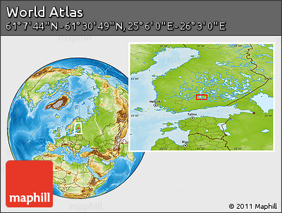 Physical Location Map of the Area around 61° 19' 16" N, 25° 34' 30" E