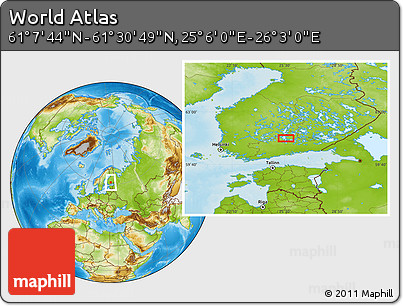 Physical Location Map of the Area around 61° 19' 16" N, 25° 34' 30" E