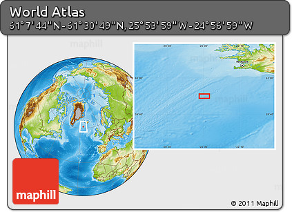 Physical Location Map of the Area around 61° 19' 16" N, 25° 25' 29" W
