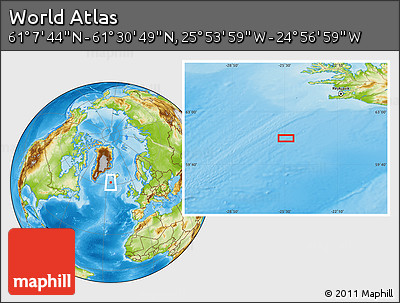 Physical Location Map of the Area around 61° 19' 16" N, 25° 25' 29" W