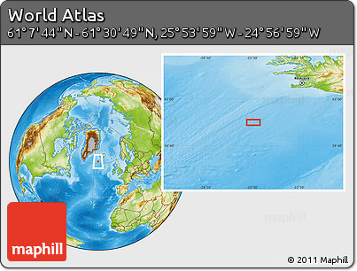 Physical Location Map of the Area around 61° 19' 16" N, 25° 25' 29" W