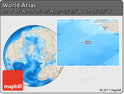 Shaded Relief Location Map of the Area around 61° 19' 16" N, 25° 25' 29" W