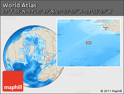 Shaded Relief Location Map of the Area around 61° 19' 16" N, 25° 25' 29" W