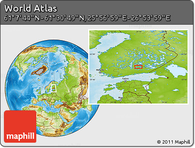 Physical Location Map of the Area around 61° 19' 16" N, 26° 25' 29" E