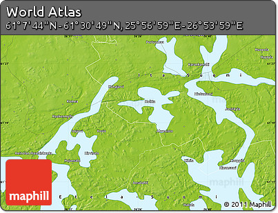 Physical Map of the Area around 61° 19' 16" N, 26° 25' 29" E