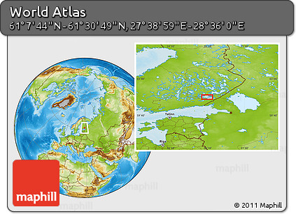 Physical Location Map of the Area around 61° 19' 16" N, 28° 7' 30" E