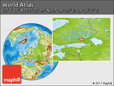 Physical Location Map of the Area around 61° 19' 16" N, 28° 7' 30" E