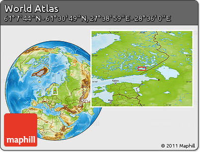 Physical Location Map of the Area around 61° 19' 16" N, 28° 7' 30" E