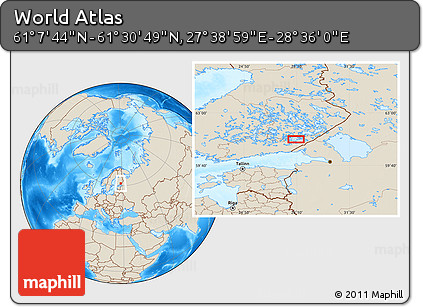 Shaded Relief Location Map of the Area around 61° 19' 16" N, 28° 7' 30" E