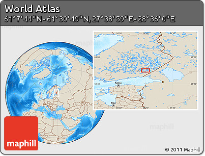 Shaded Relief Location Map of the Area around 61° 19' 16" N, 28° 7' 30" E