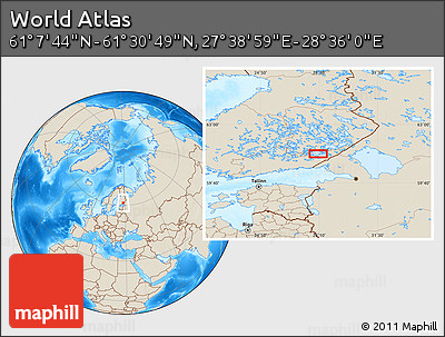 Shaded Relief Location Map of the Area around 61° 19' 16" N, 28° 7' 30" E