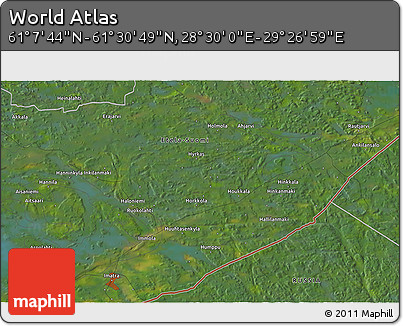Satellite 3D Map of the Area around 61° 19' 16" N, 28° 58' 30" E