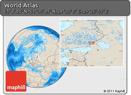 Shaded Relief Location Map of the Area around 61° 19' 16" N, 28° 58' 30" E