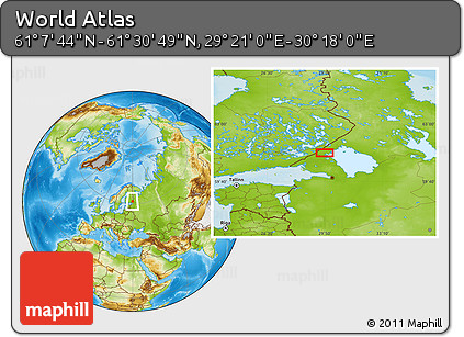 Physical Location Map of the Area around 61° 19' 16" N, 29° 49' 30" E