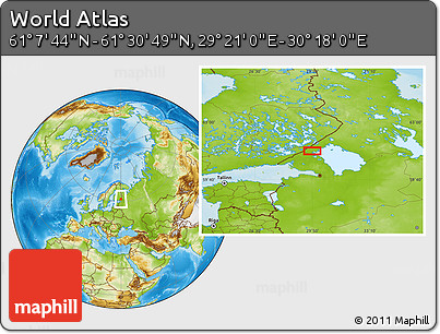 Physical Location Map of the Area around 61° 19' 16" N, 29° 49' 30" E