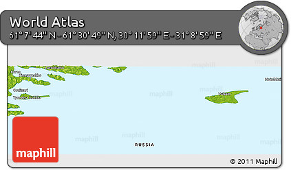 Physical Panoramic Map of the Area around 61° 19' 16" N, 30° 40' 29" E