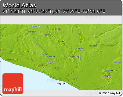 Physical 3D Map of the Area around 61° 19' 16" N, 32° 22' 30" E
