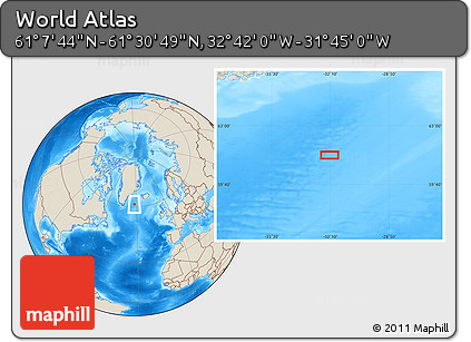 Shaded Relief Location Map of the Area around 61° 19' 16" N, 32° 13' 30" W
