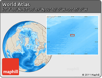 Shaded Relief Location Map of the Area around 61° 19' 16" N, 32° 13' 30" W