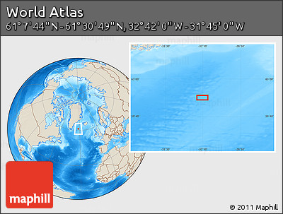 Shaded Relief Location Map of the Area around 61° 19' 16" N, 32° 13' 30" W
