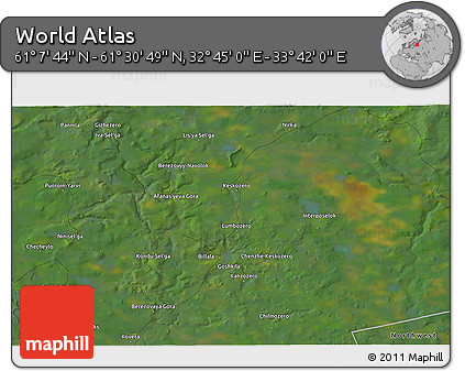 Satellite 3D Map of the Area around 61° 19' 16" N, 33° 13' 30" E