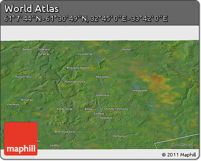 Satellite 3D Map of the Area around 61° 19' 16" N, 33° 13' 30" E