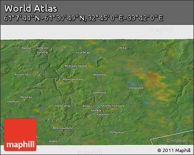 Satellite 3D Map of the Area around 61° 19' 16" N, 33° 13' 30" E
