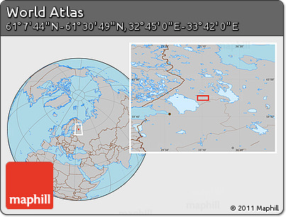 Gray Location Map of the Area around 61° 19' 16" N, 33° 13' 30" E