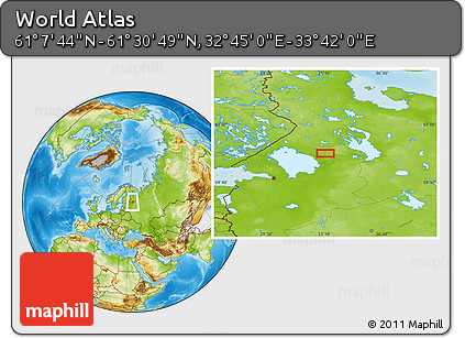 Physical Location Map of the Area around 61° 19' 16" N, 33° 13' 30" E