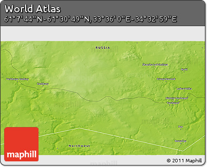 Physical 3D Map of the Area around 61° 19' 16" N, 34° 4' 30" E