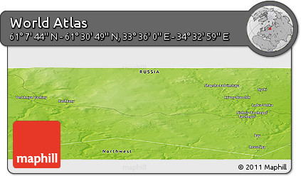 Physical Panoramic Map of the Area around 61° 19' 16" N, 34° 4' 30" E