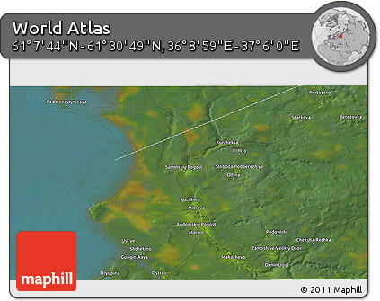 Satellite 3D Map of the Area around 61° 19' 16" N, 36° 37' 30" E