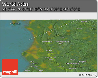 Satellite 3D Map of the Area around 61° 19' 16" N, 36° 37' 30" E