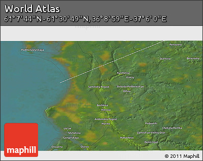 Satellite 3D Map of the Area around 61° 19' 16" N, 36° 37' 30" E