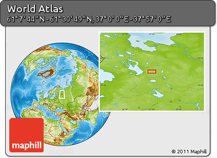 Physical Location Map of the Area around 61° 19' 16" N, 37° 28' 30" E