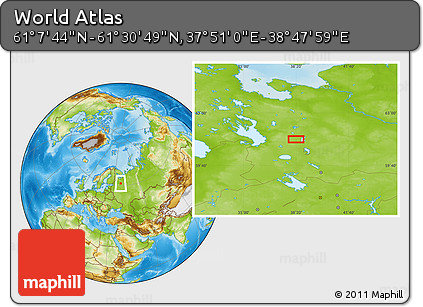 Physical Location Map of the Area around 61° 19' 16" N, 38° 19' 30" E