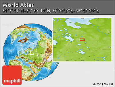 Physical Location Map of the Area around 61° 19' 16" N, 38° 19' 30" E