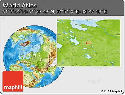Physical Location Map of the Area around 61° 19' 16" N, 38° 19' 30" E