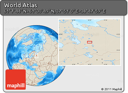 Shaded Relief Location Map of the Area around 61° 19' 16" N, 38° 19' 30" E