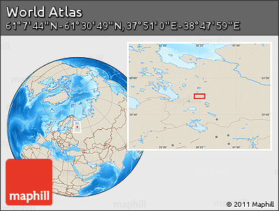 Shaded Relief Location Map of the Area around 61° 19' 16" N, 38° 19' 30" E