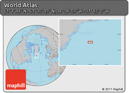 Gray Location Map of the Area around 61° 19' 16" N, 38° 10' 29" W