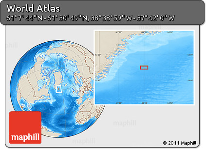 Shaded Relief Location Map of the Area around 61° 19' 16" N, 38° 10' 29" W