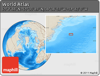 Shaded Relief Location Map of the Area around 61° 19' 16" N, 38° 10' 29" W