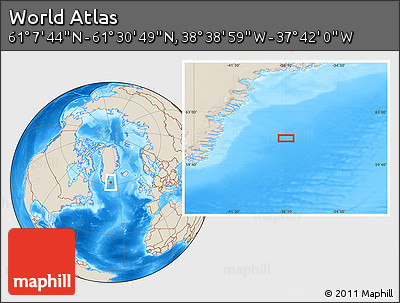 Shaded Relief Location Map of the Area around 61° 19' 16" N, 38° 10' 29" W