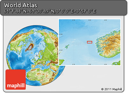 Physical Location Map of the Area around 61° 19' 16" N, 3° 28' 30" E