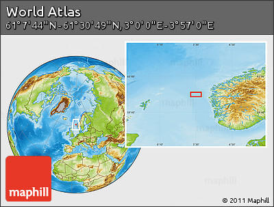 Physical Location Map of the Area around 61° 19' 16" N, 3° 28' 30" E