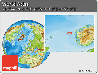 Physical Location Map of the Area around 61° 19' 16" N, 3° 28' 30" E