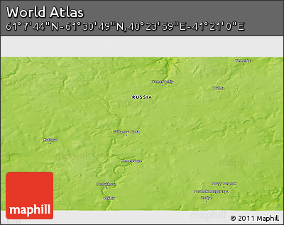 Physical 3D Map of the Area around 61° 19' 16" N, 40° 52' 30" E